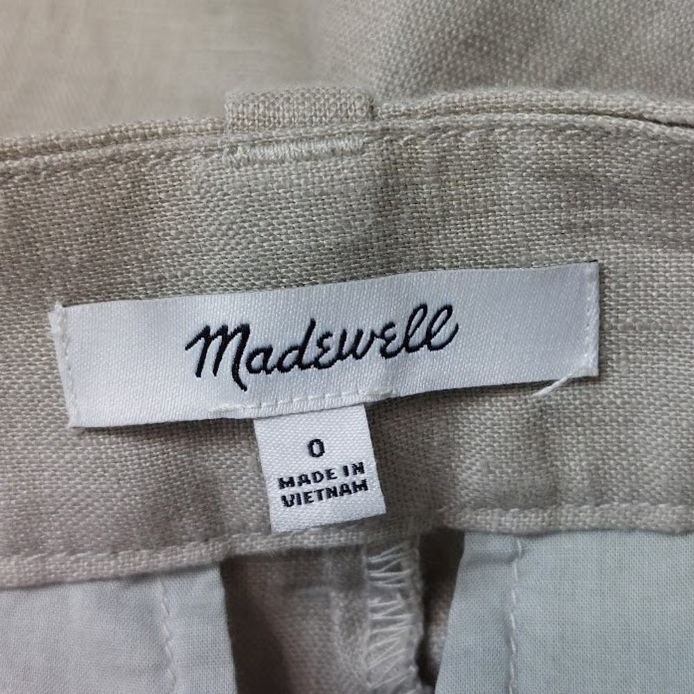 Madewell Linen Pleated Wide-Leg Pants Women's 0 Tan High Rise Cropped Coastal - Picture 6 of 9